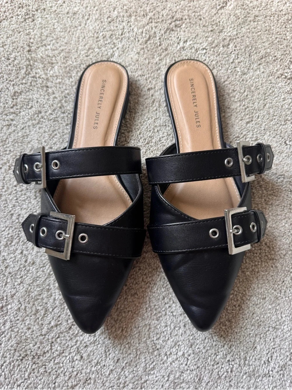Sincerely Jules black buckle slides 9